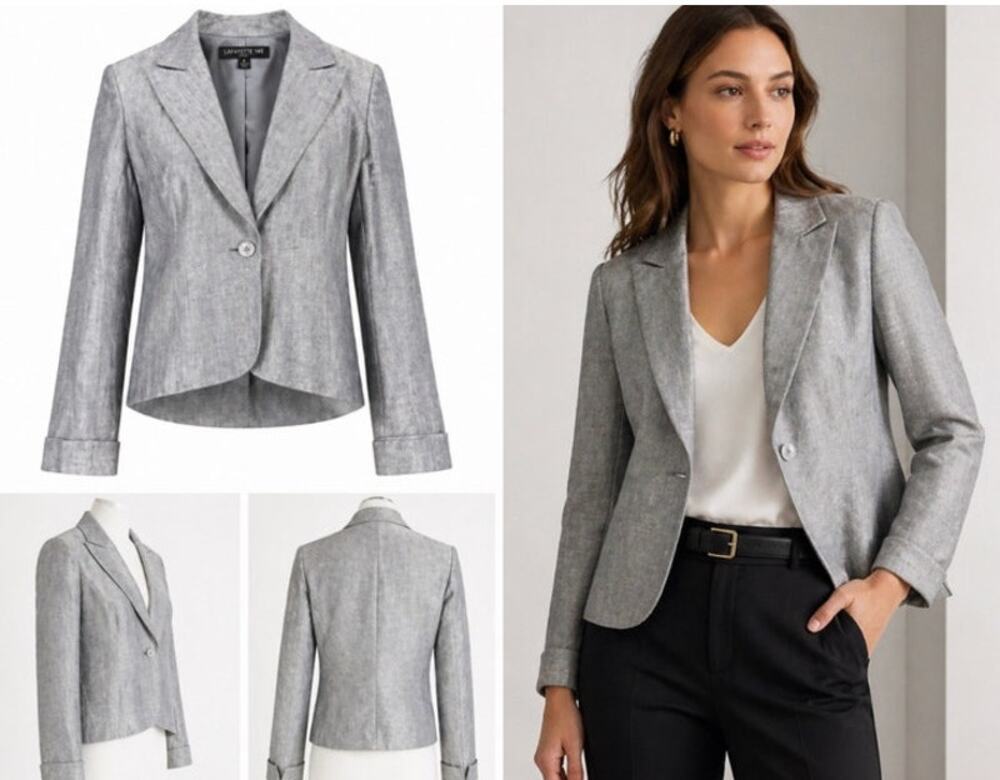 Lafayette 148 New York Blue One Button Tailored Blazer Size 4